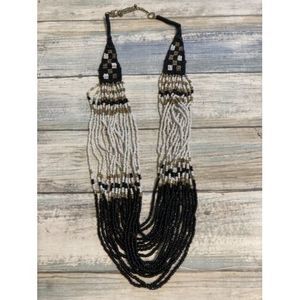Black‎ White Gold Seed Beaded Multi-strand Necklace 22"